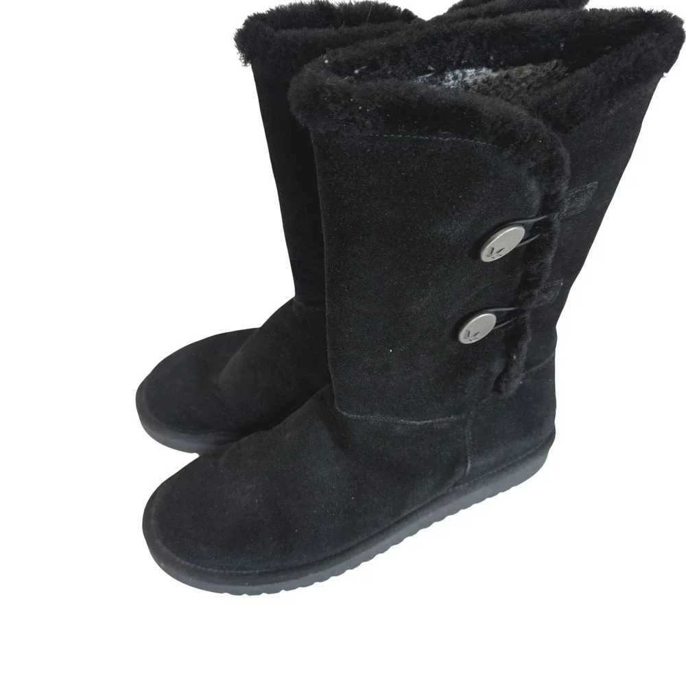 Koolaburra by UGG Kinslei Black Suede Button Detail Plaid Flannel Lined Boots 10